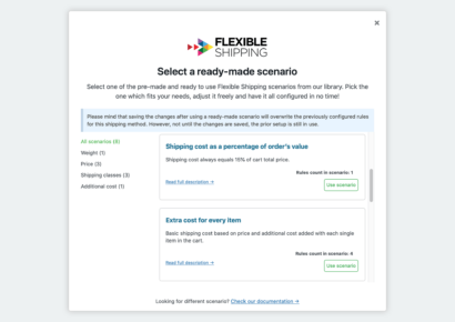 Ready-made shipping scenarios wizard - Flexible Shipping PRO WooCommerce