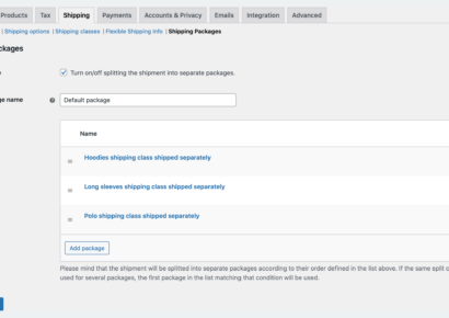 Shipping Packages WooCommerce settings