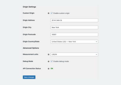 Shop origin settings and Advanced Options - UPS Live Rates PRO WooCommerce