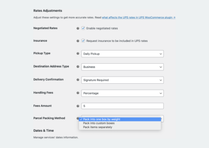 UPS Rates Adjustments settings - UPS Live Rates PRO WooCommerce