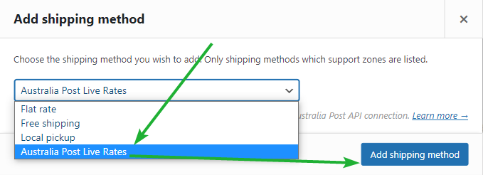 adding the australia post live rates shipping method