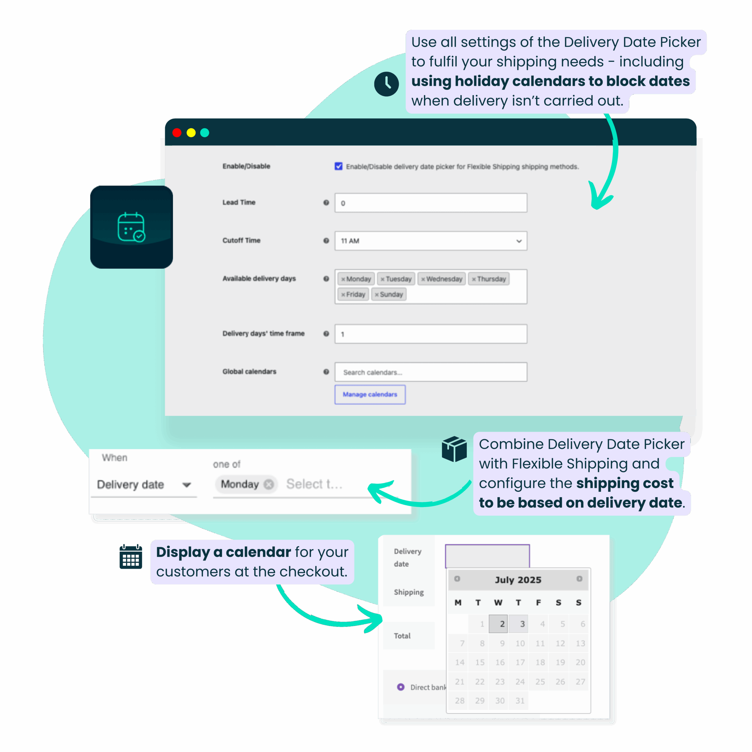 infographic with screenshots from plugin explaining main features