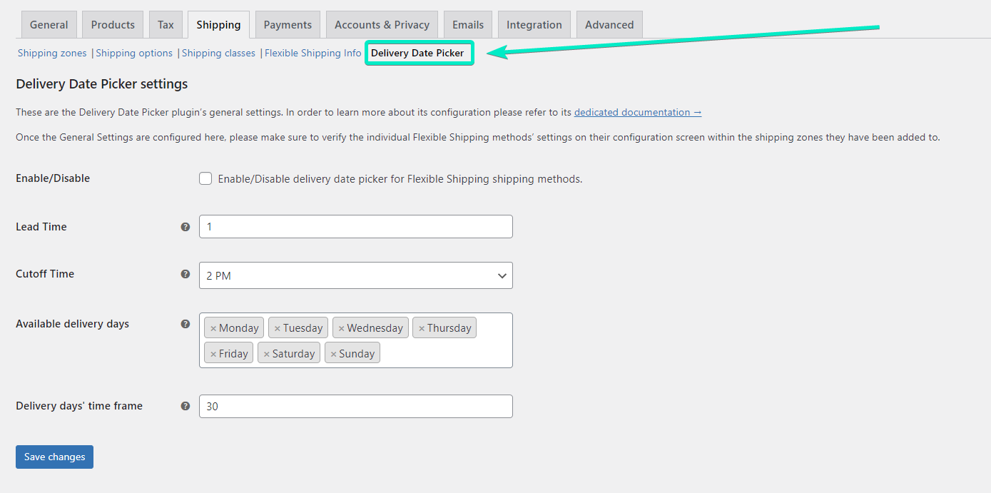 WooCommerce delivery date picker settings