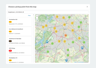 Pickup Points PRO WooCommerce - Multiple carriers' pickup points displayed on the map at the checkout