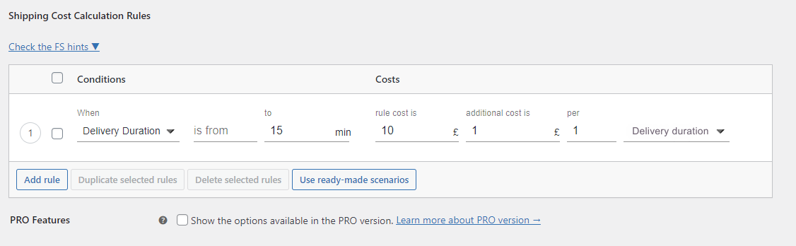 shipping rule with additonal cost per delivery duration