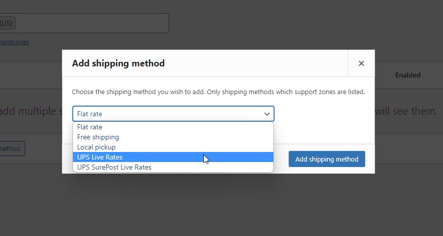 Add UPS Live Rates shipping method