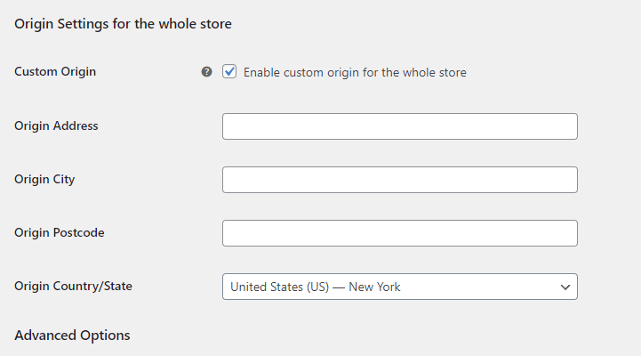 Origin Settings for the whole store