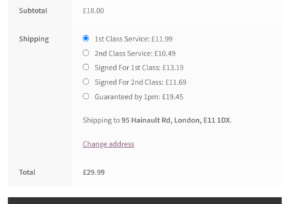Royal Mail Live Rates Woocommerce Shipping Methods Cart