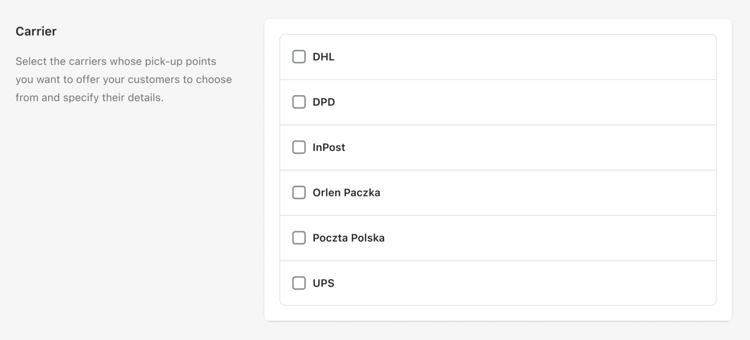 octolize pick up points pro settings selection