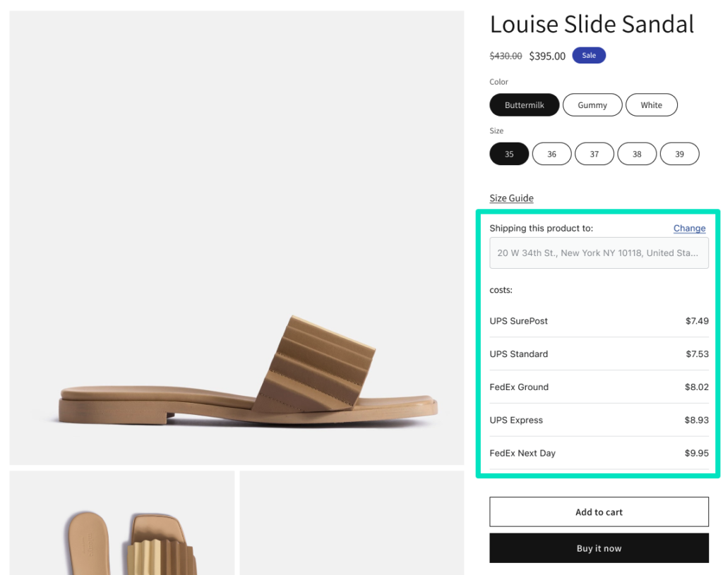 octolize product page shipping in a shopify store
