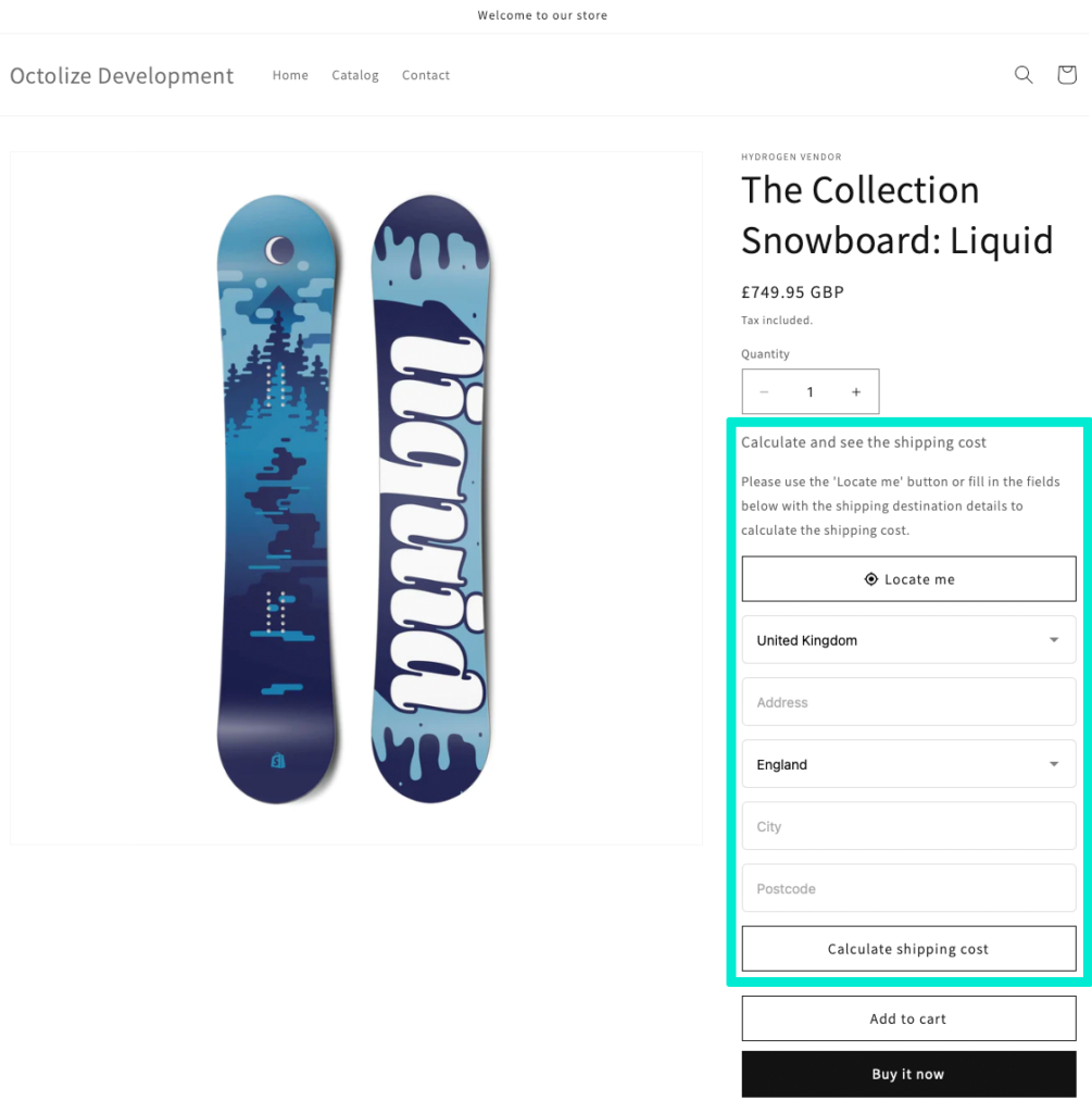 octolize product page shipping calculator block