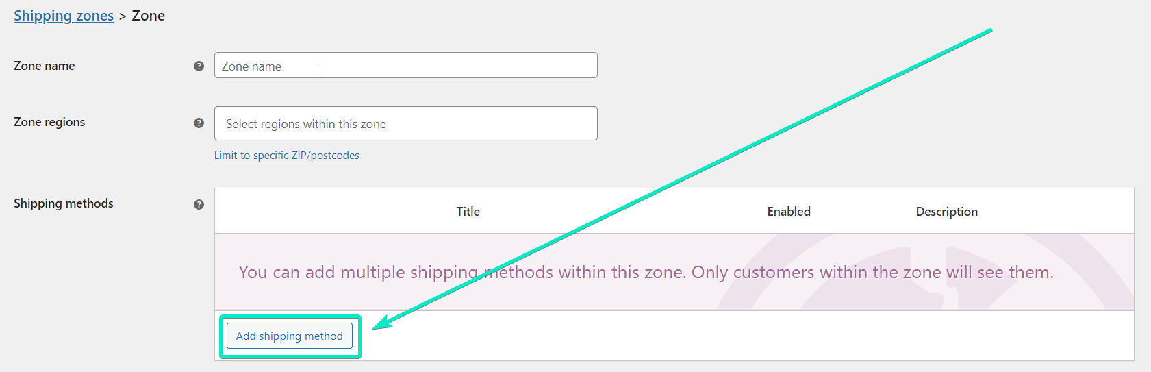 Shipping Zone's Add shipping method button
