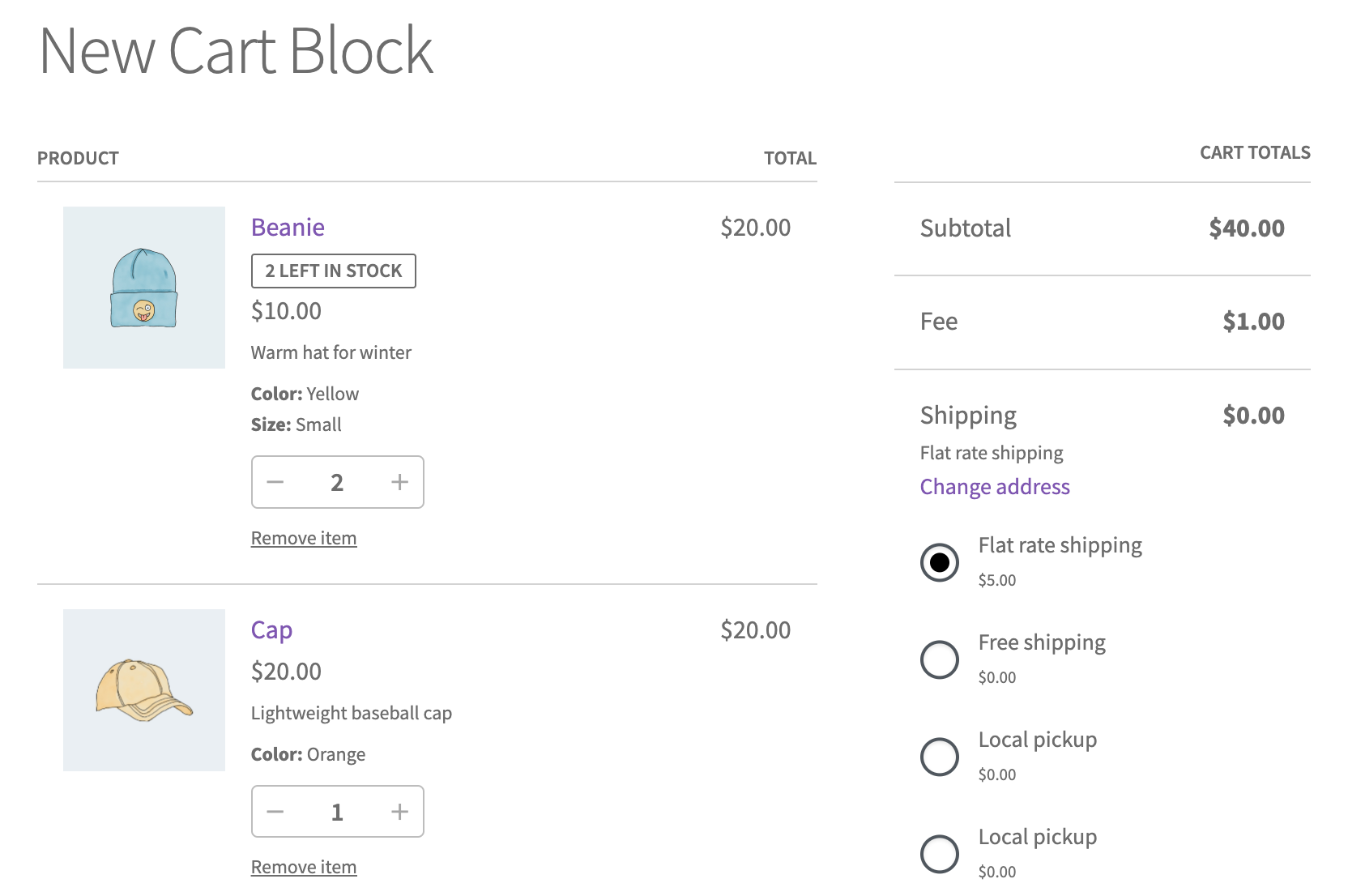 woocommerce cart block added to a page