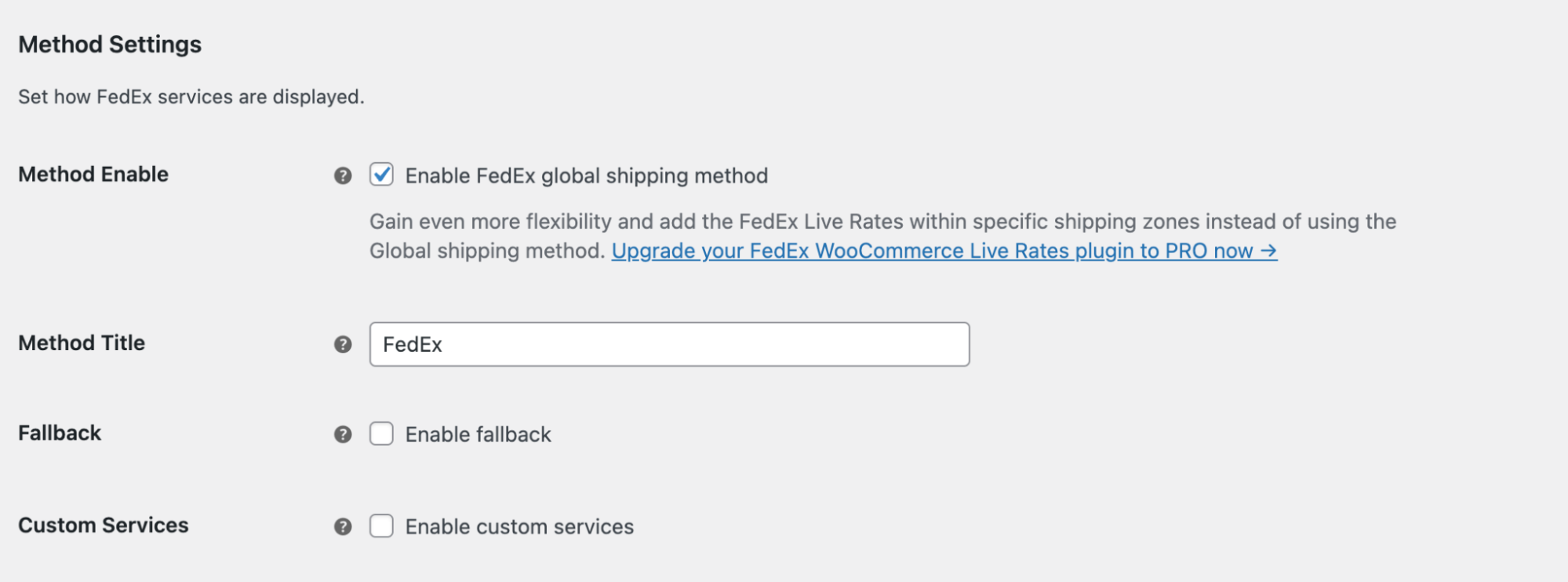 Enable FedEx global shipping method checkbox