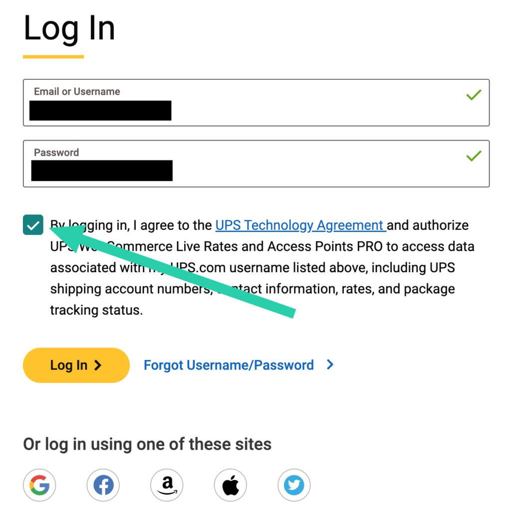 Login to UPS services