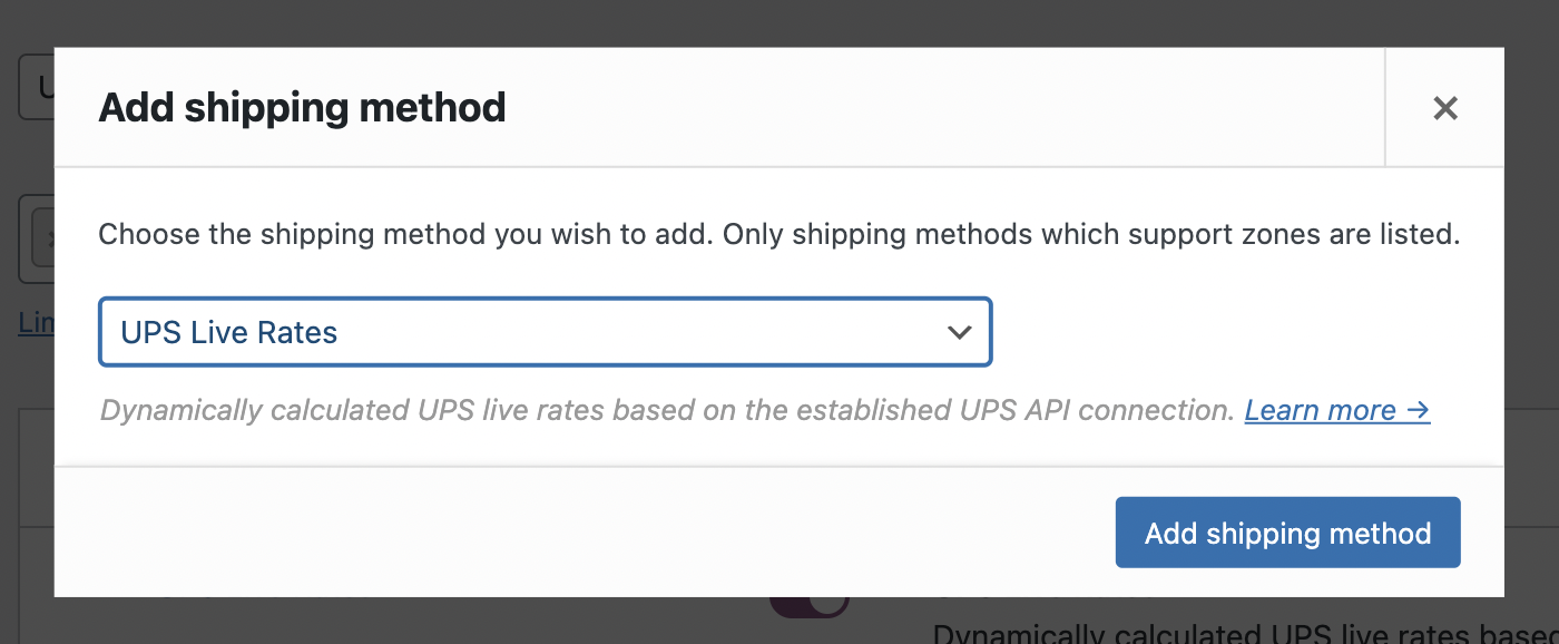 UPS Live Rates shipping method