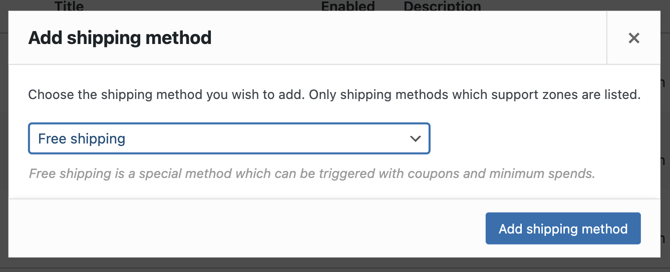 Free shipping default WooCommerce option