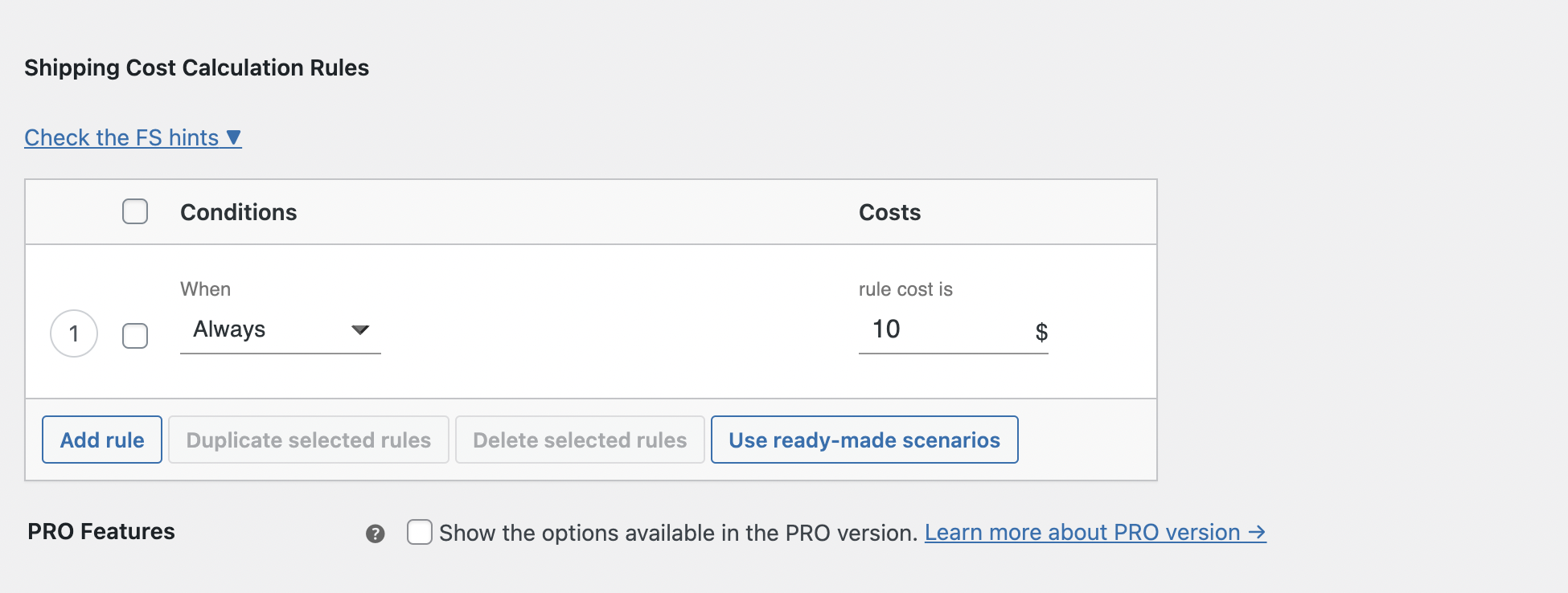 Flexible shipping flat rate configuration