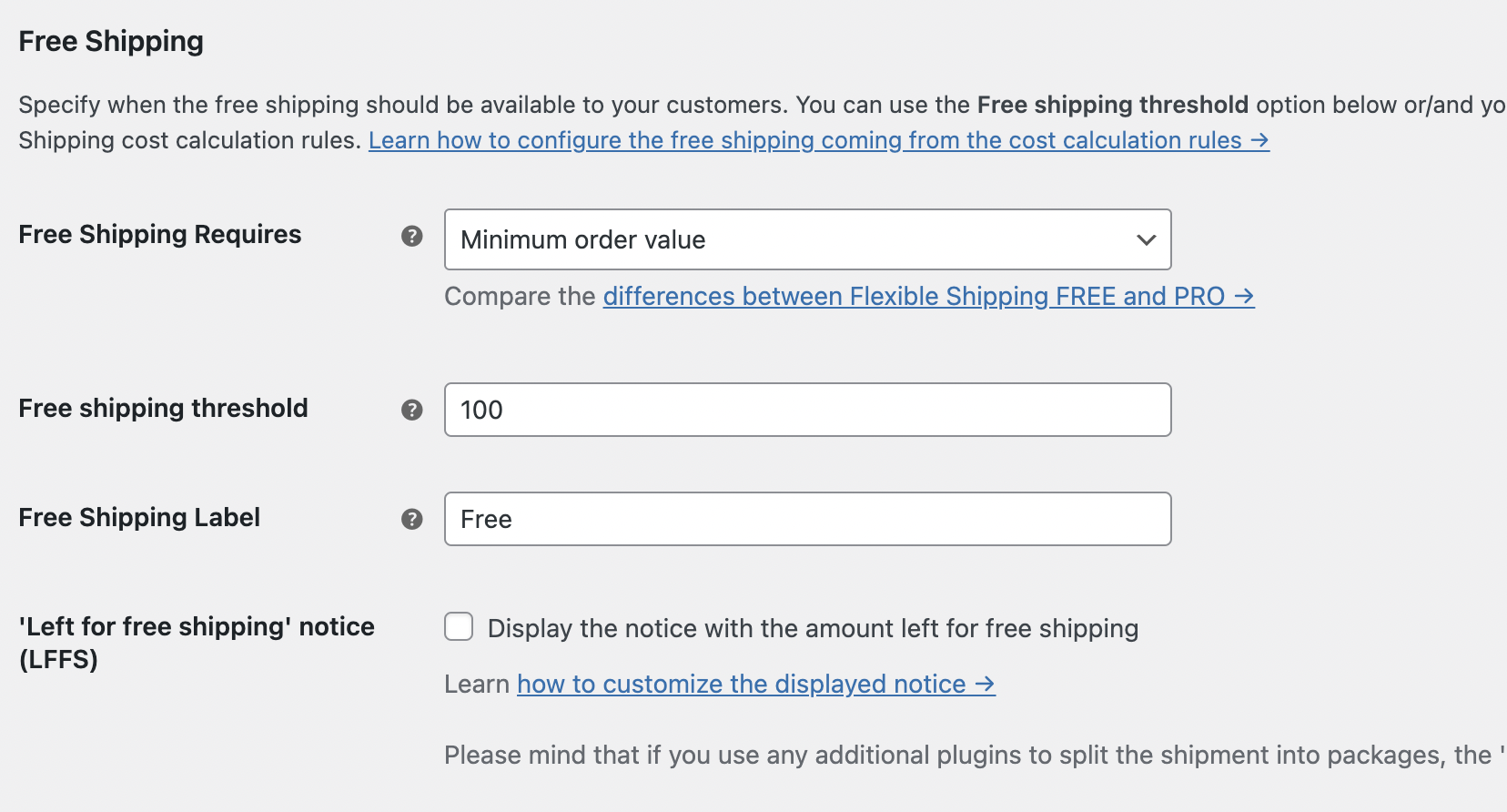 free shipping threshold in Flexible Shipping plugin