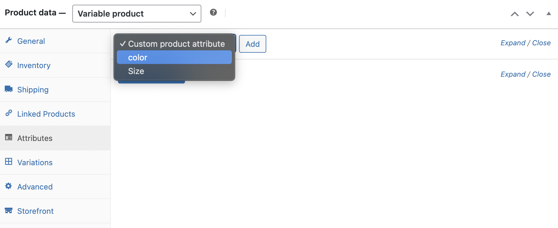 choose from previously created attributes