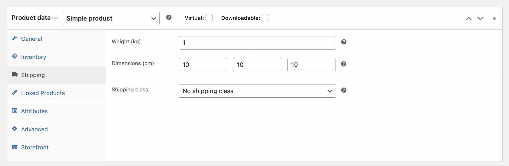 product data shipping tab