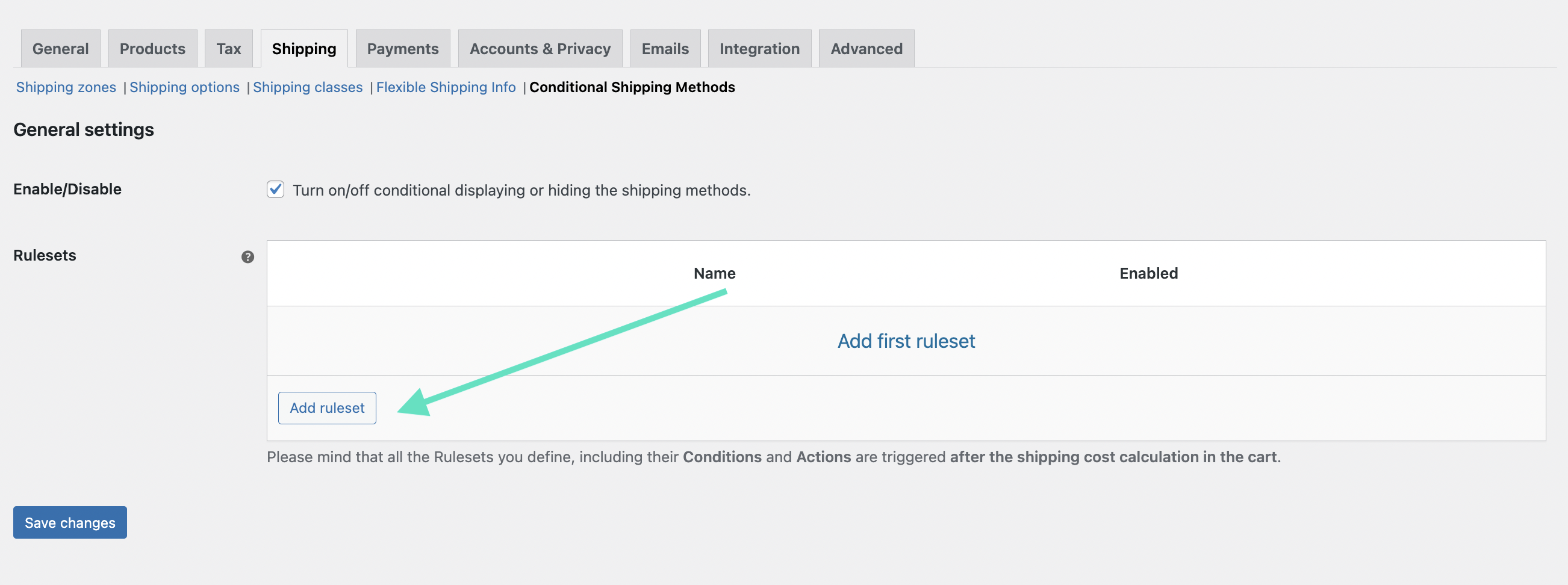 add new rulest in Conditional Shipping methods WooCommerce