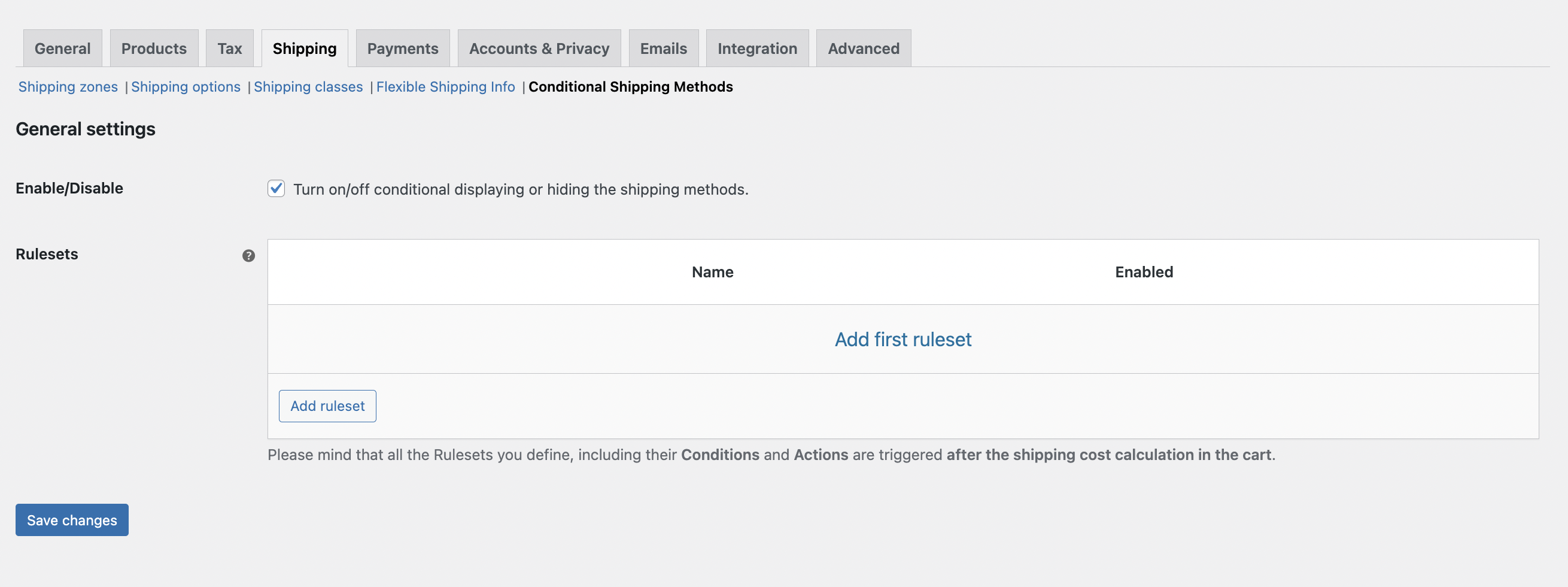 Conditional Shipping methods WooCommerce configuration