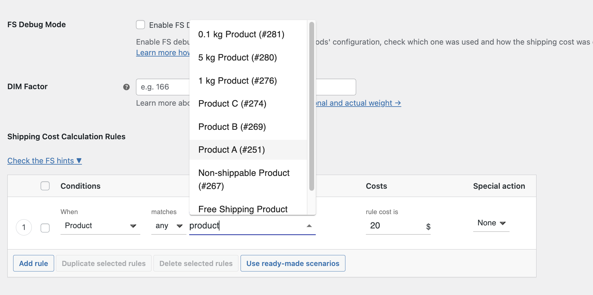 shipping cost based on product