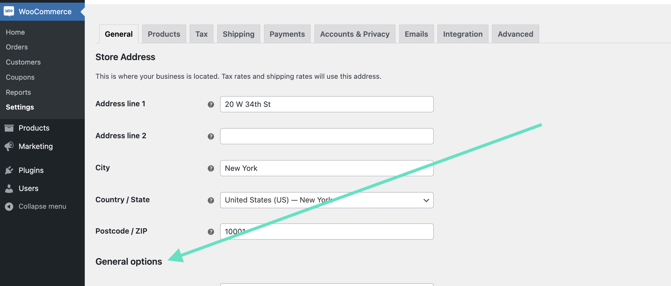 WooCommerce general settings