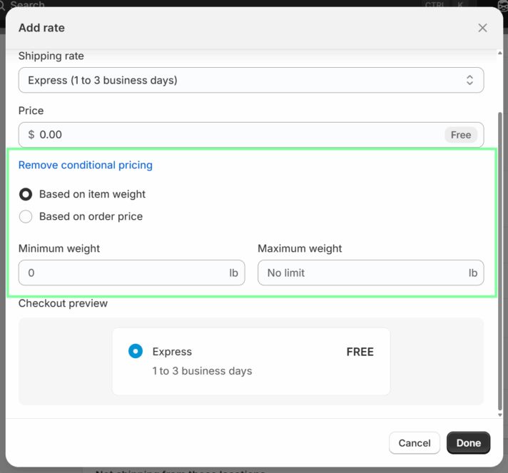 Shopify configure conditional pricing
