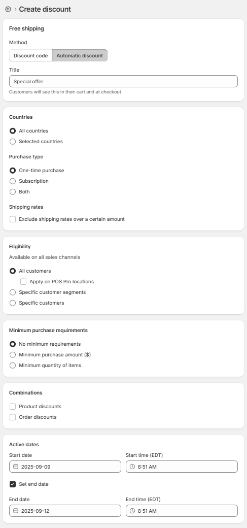 Shopify set up automated shipping discount