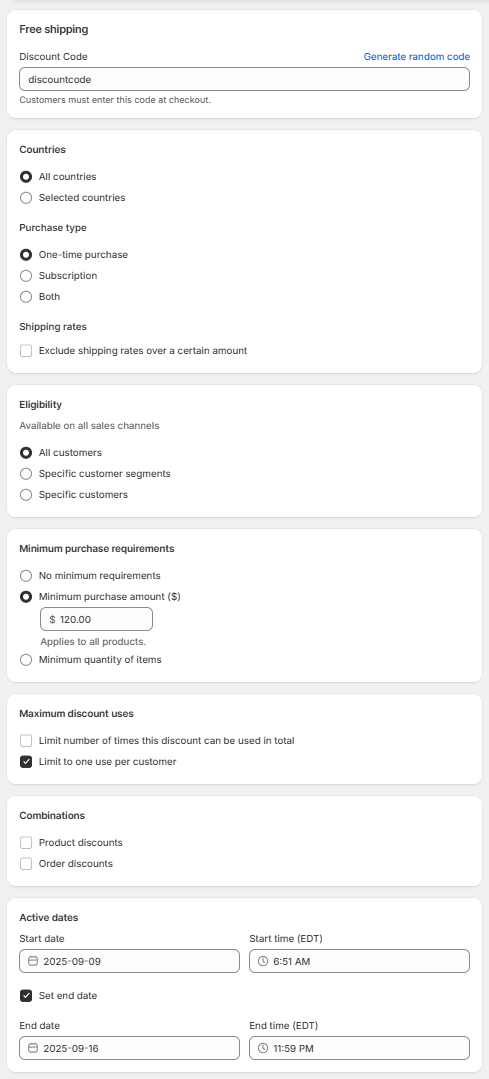Shopify set up discount code