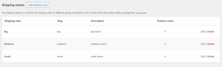 WooCommerce Shipping Classes
