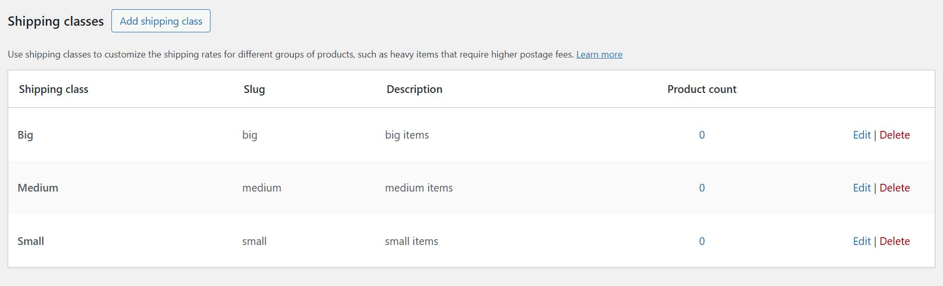 WooCommerce Shipping Classes