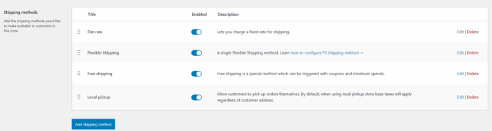 WooCommerce Shipping Methods