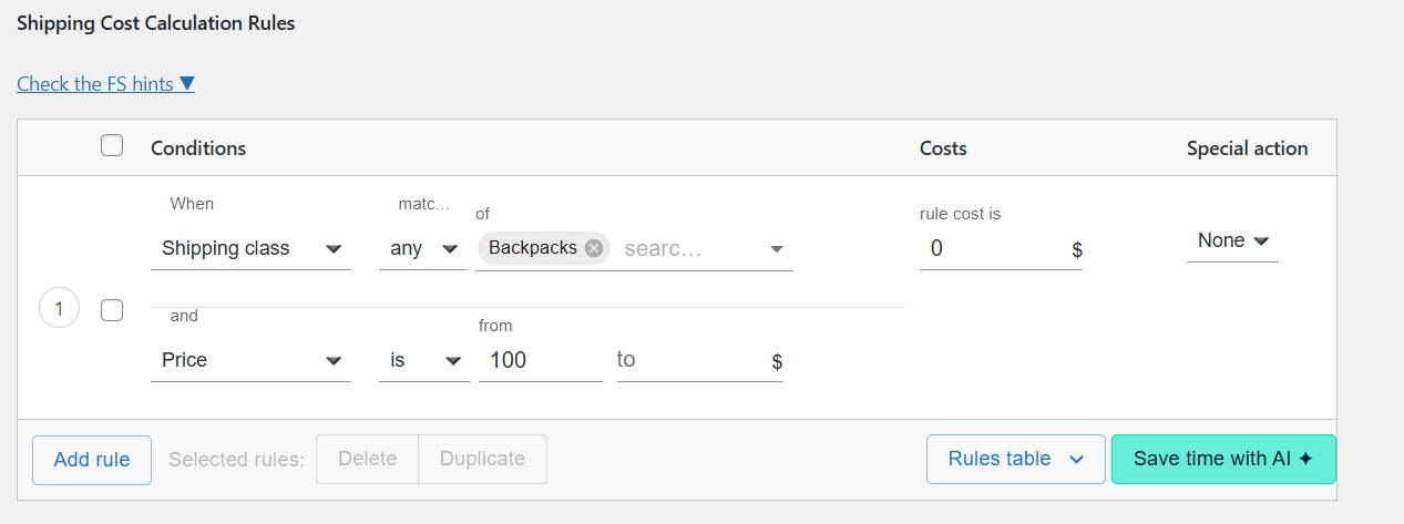 free shipping over amount for certain shipping class