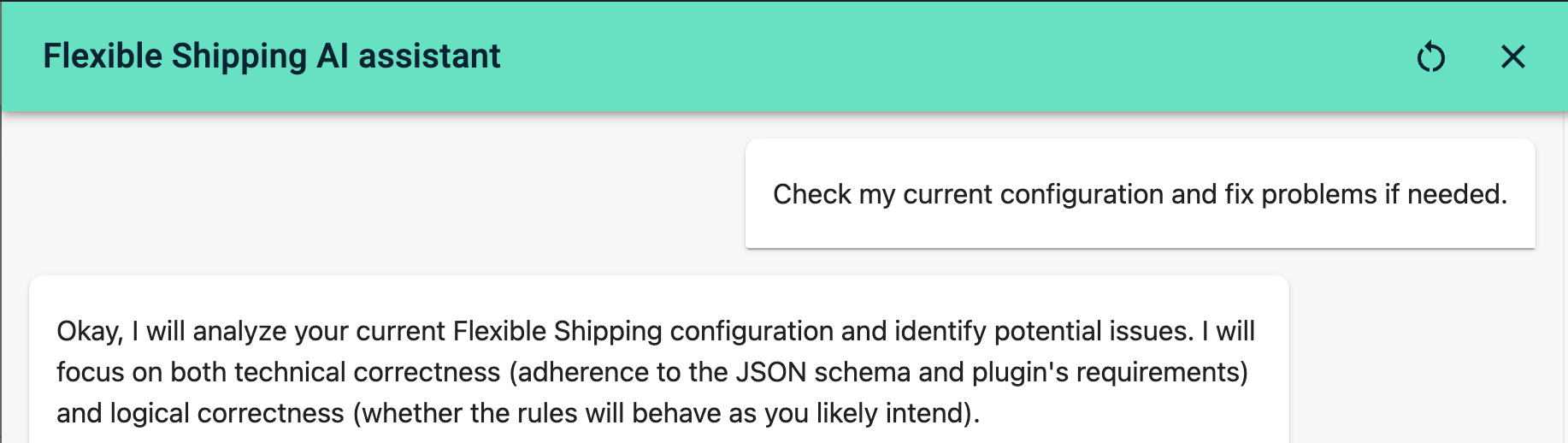 screen 3 - check my shipping configuration with ai assitant in fs pro