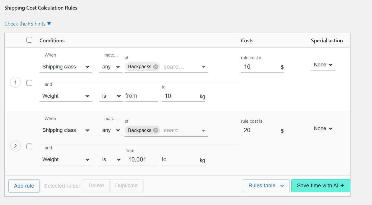 Apply free shipping only to products from a specific class and when the cart subtotal exceeds a set amount