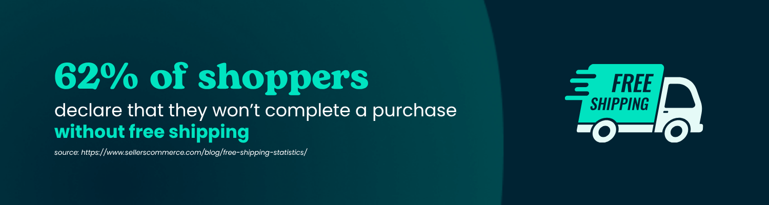 62% of shoppers declare that they won’t complete a purchase without free shipping
