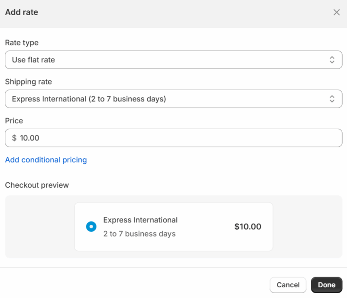 Shopify set up rate