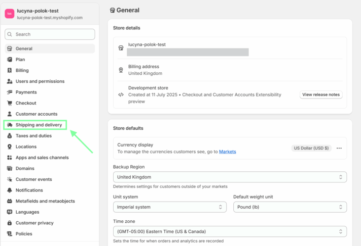 Shopify shipping and delivery settings