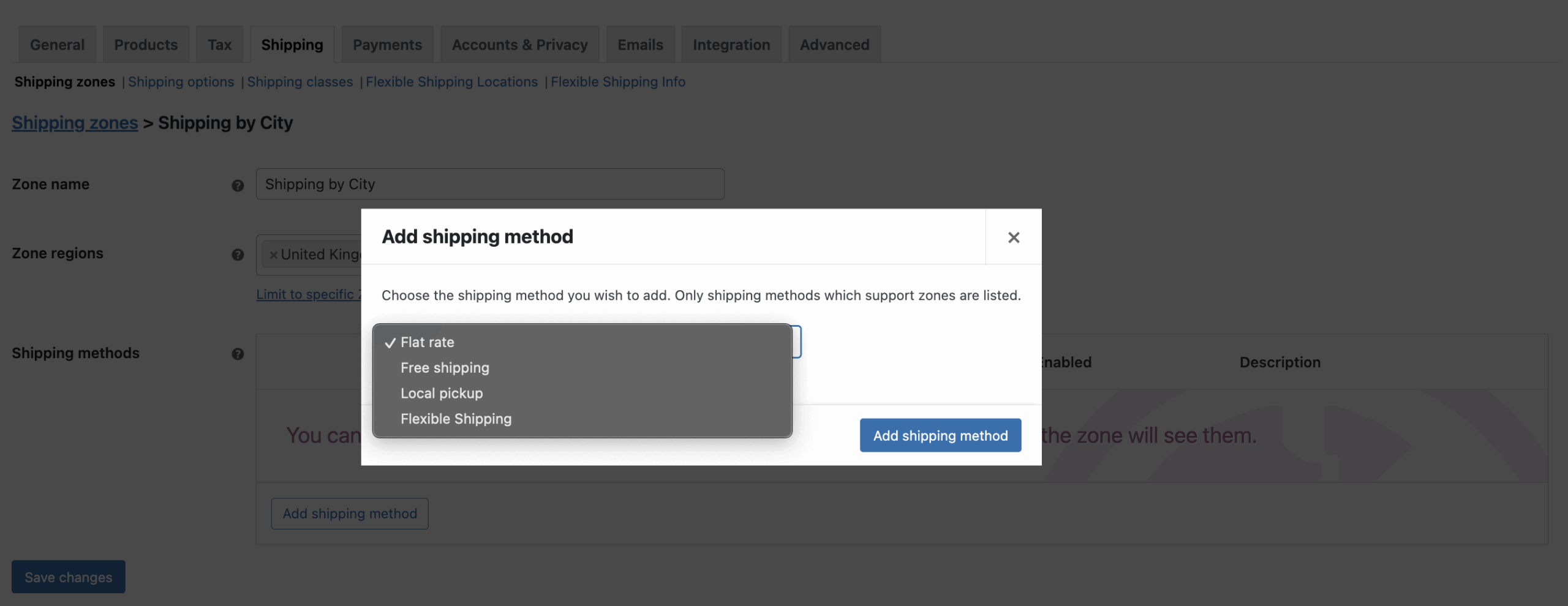 available shipping methods