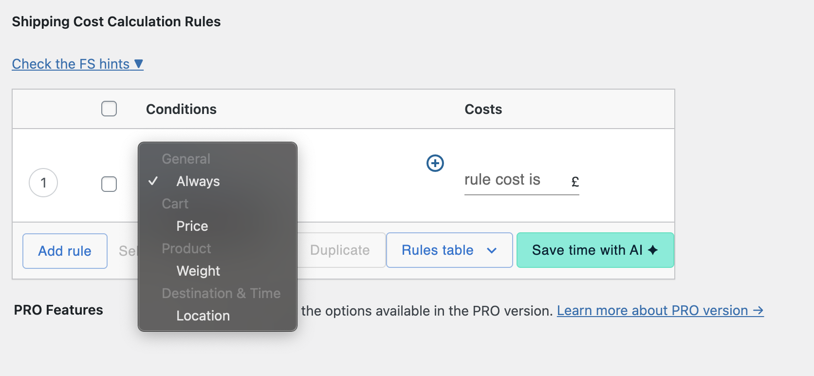 choose location from available conditions