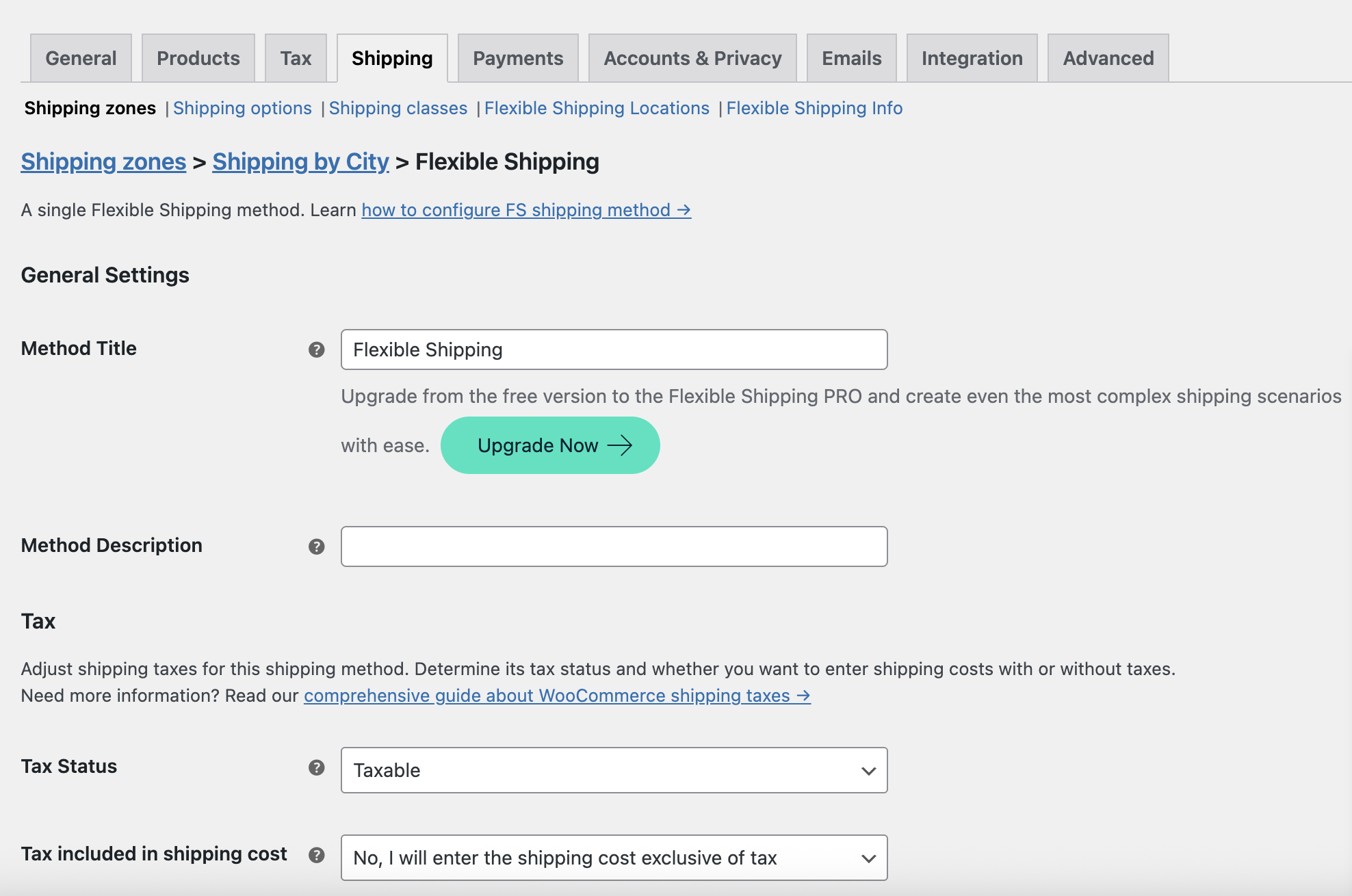 Flexible Shipping configuration page
