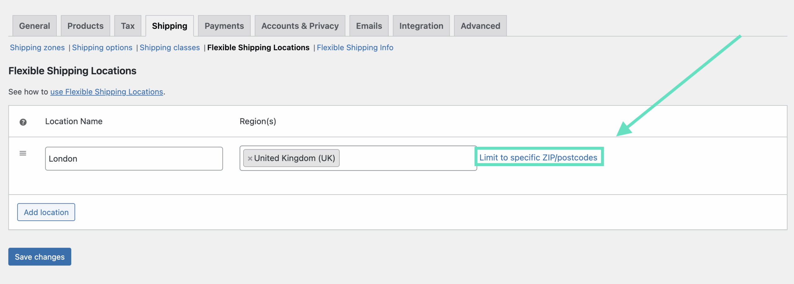 limit location to specific zip codes