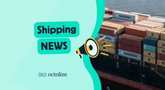 containers on a ship with "shipping news" caption