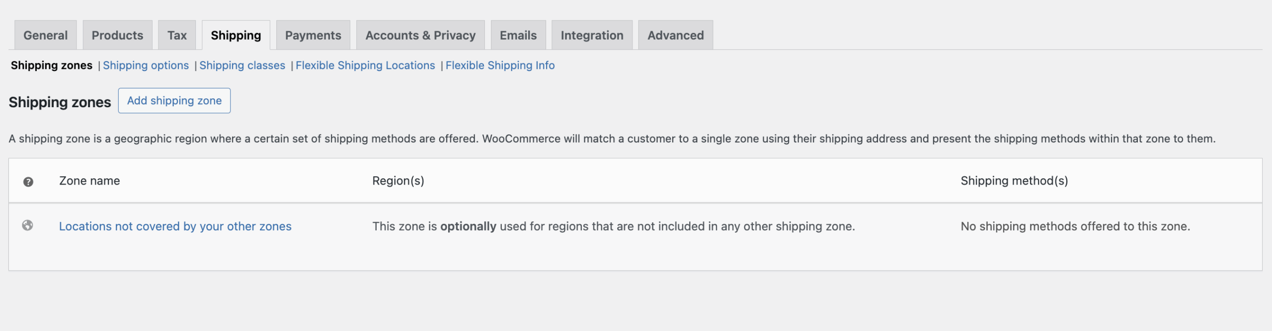 WooCommerce Shipping settings without any shipping zone