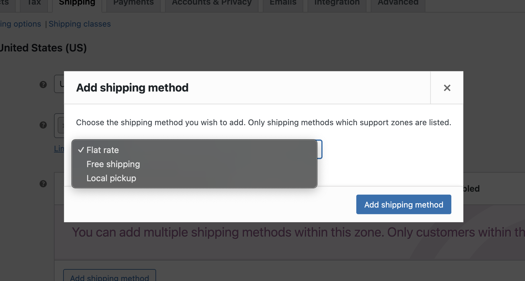 native WooCommerce shipping methods