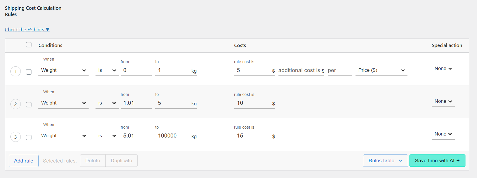 Flexible Shipping weight based rules