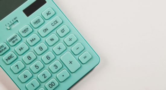teal calculator on white background